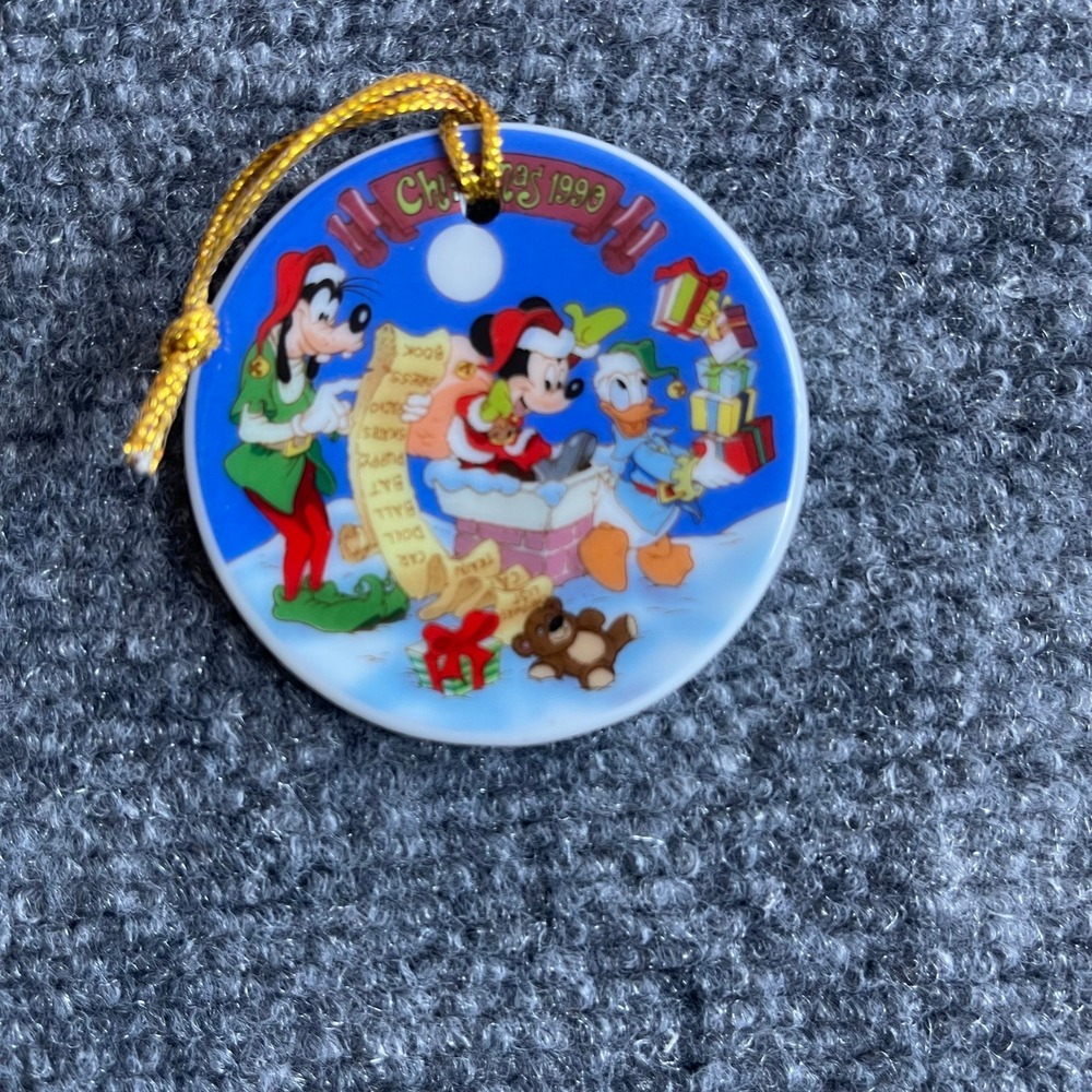 Vintage 1990 Grolier Disney Christmas Ornament Checking It Twice Mickey Goofy
